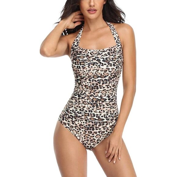 Tummy Control Swimwear Halter One Piece Slimming Vintage Retro Swimsuit-Medium - Picture 2 of 4